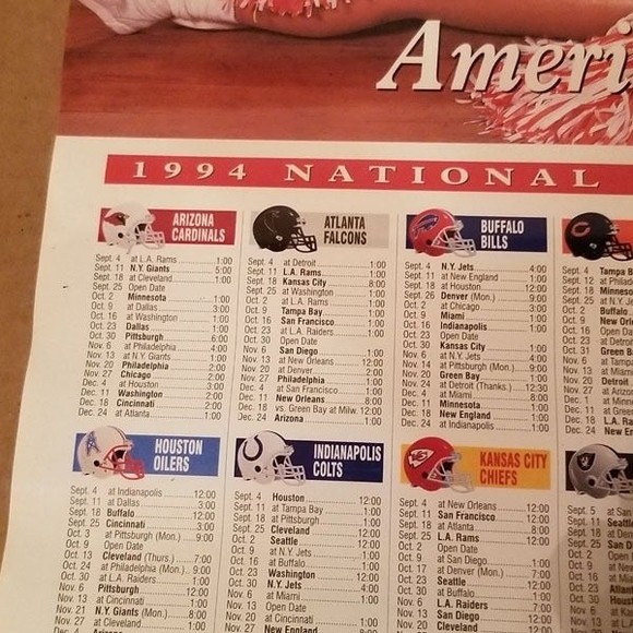 1994 Hooters Cheerleaders NFL Schedule Poster - Picture 7 of 7